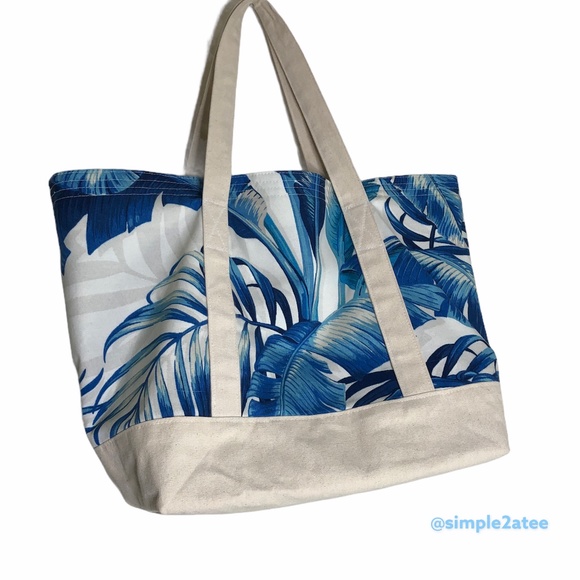 Large Tropical Palm Print Cotton Canvas Tote Bags - Picture 1 of 16